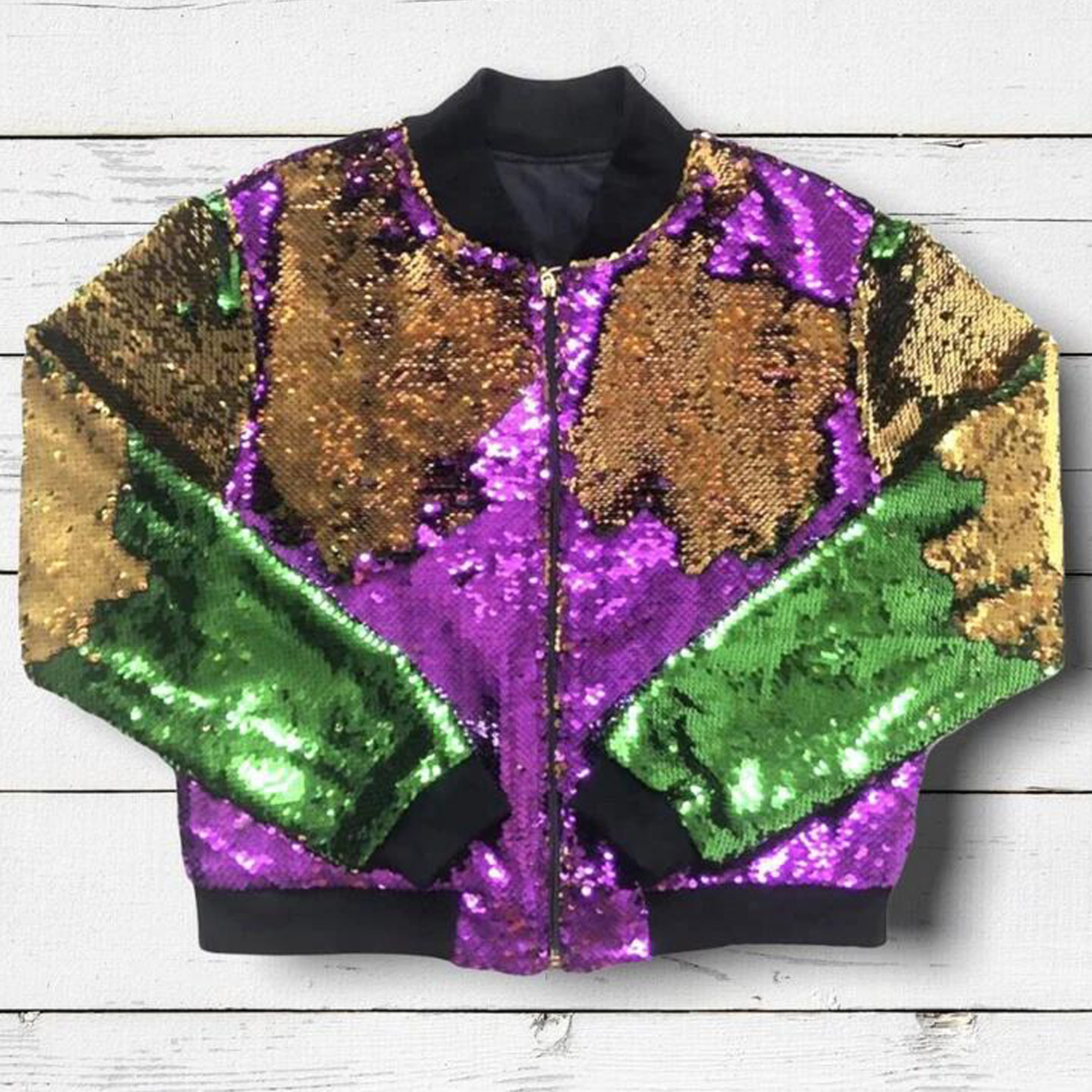 Mardi Gras reversible sequin jacket women kids girls purple green gold costume