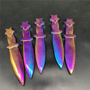 Promotional Price Natural Semi-Precious Stone Plated Obsidian Dagger Crystal Crafts For Crystal Lovers