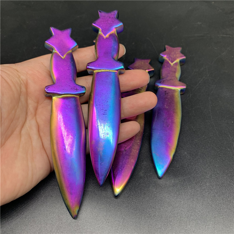 Promotional Price Natural Semi-Precious Stone Plated Obsidian Dagger Crystal Crafts For Crystal Lovers