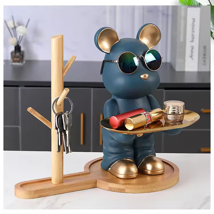 Light Luxury Cute Bear Doorway Key Storage Ornament Bear Tray Storage Coin Bank for Home Crafts Gift