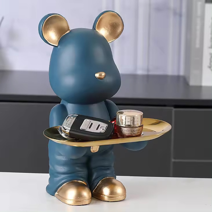 Light Luxury Cute Bear Doorway Key Storage Ornament Bear Tray Storage Coin Bank for Home Crafts Gift