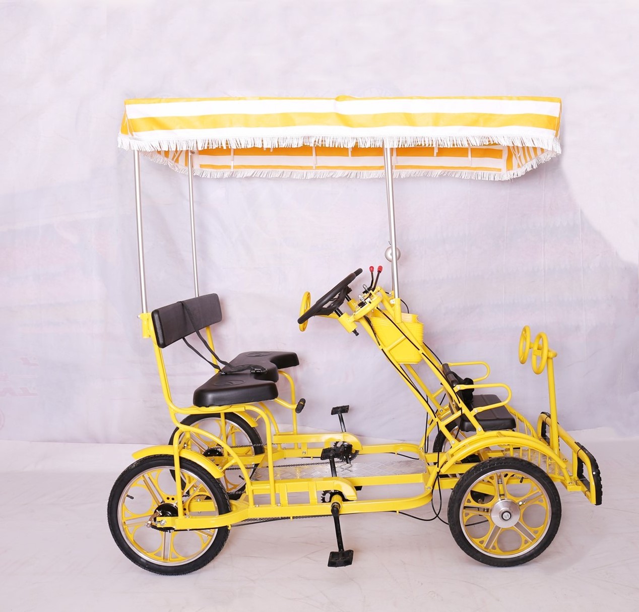 full yellow color tourist 2 person model 4 person model 6 person family funny sightseeing 4 wheel bicycle for park rental