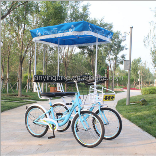 china wholesale high quality 2 seat tandem bicycle/four wheel sightseeing surrey bike pedal quadricycle