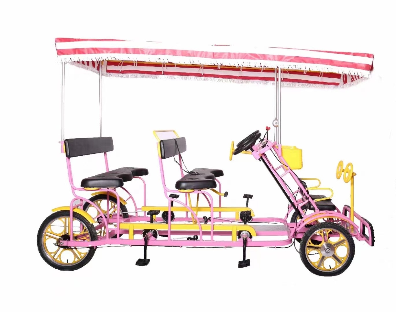 Quickly delivery Hot sale Park Hotel  4 Person 4 seaters 2 rows  4 Wheels Pedal Tandem Bike For Rental