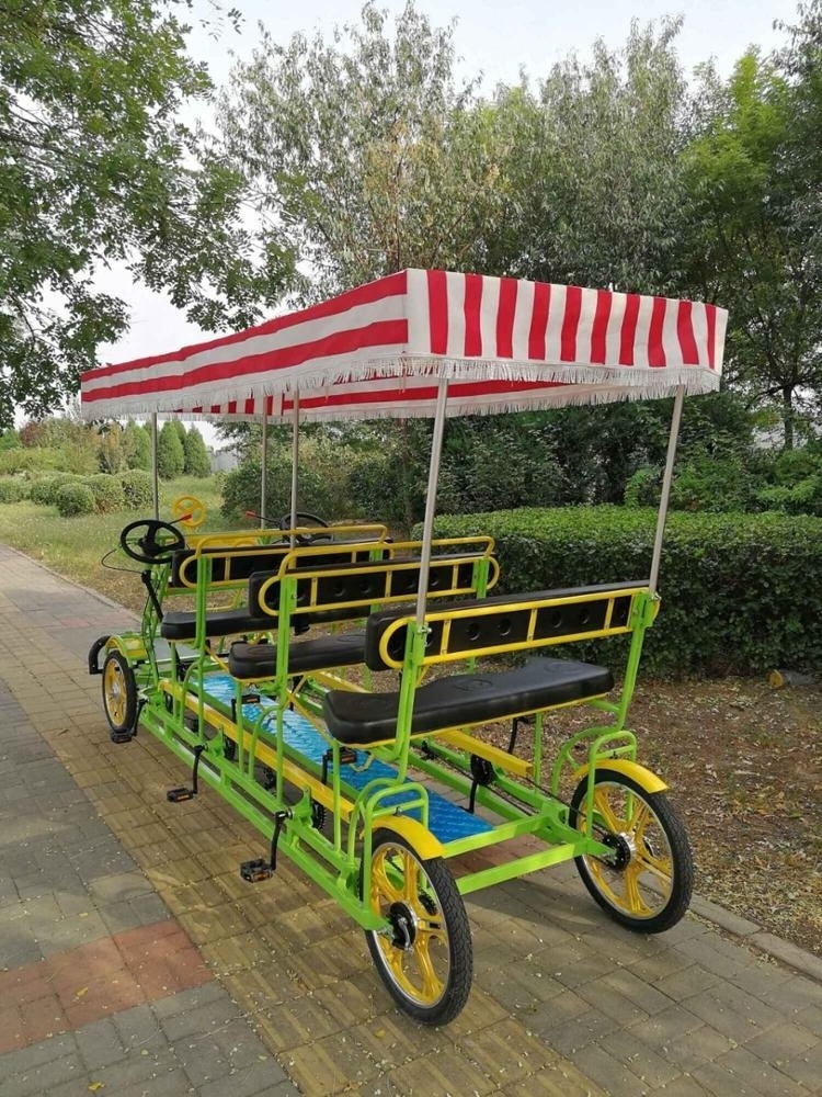 New type used quadricycle surrey sightseeing bike/6 seaters surrey bicycle in park/tourism riding bike