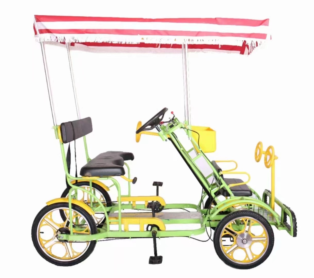 full yellow color tourist 2 person model 4 person model 6 person family funny sightseeing 4 wheel bicycle for park rental