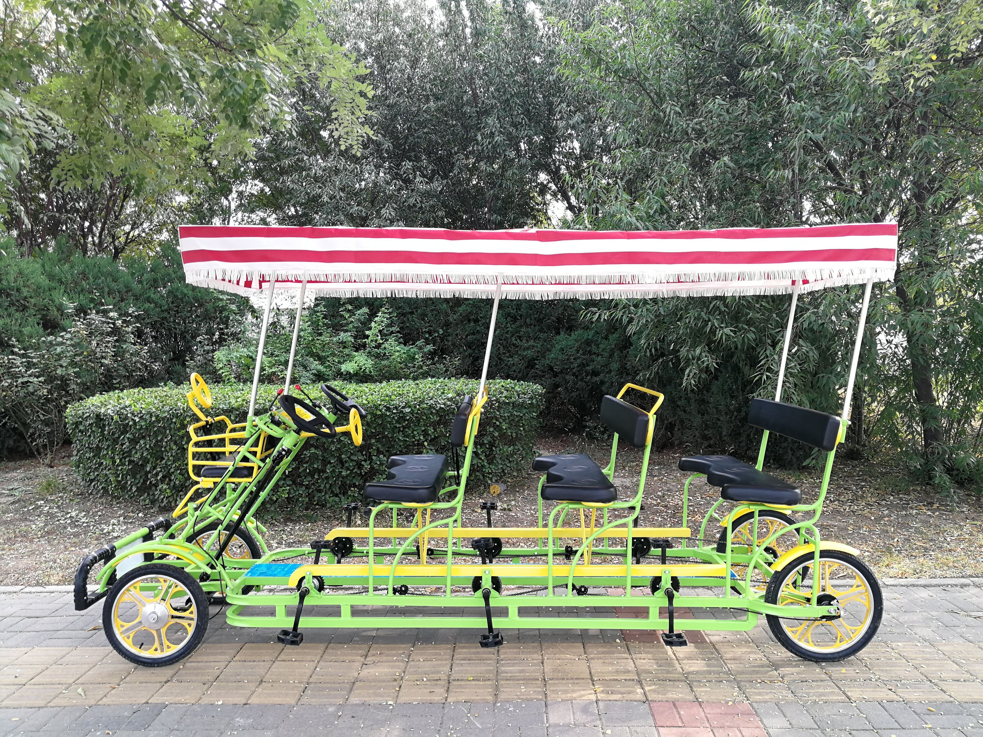 1pc accept red color rental 4 wheel 3 rows 6 person surrey bike tandem bike for sightseeing