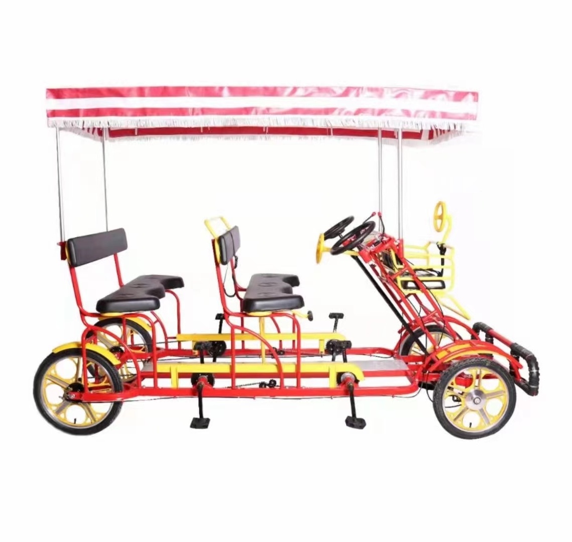 Quickly delivery Hot sale Park Hotel  4 Person 4 seaters 2 rows  4 Wheels Pedal Tandem Bike For Rental