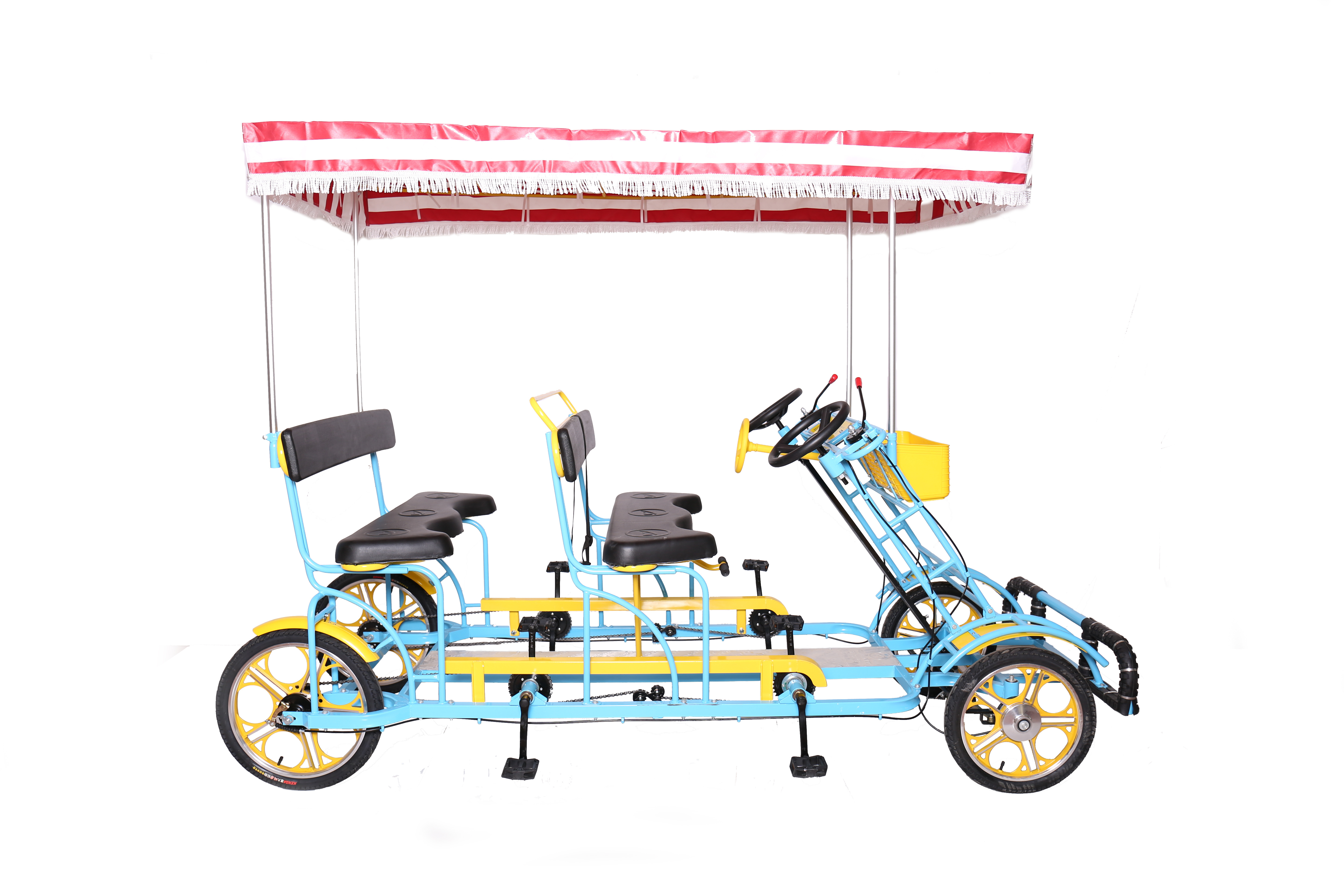 Factory Wholesale Cheap Good Quality Hotel Park family 4 Person  4 seats 4 wheelTandem  Surrey Sightseeing Bike For Rent