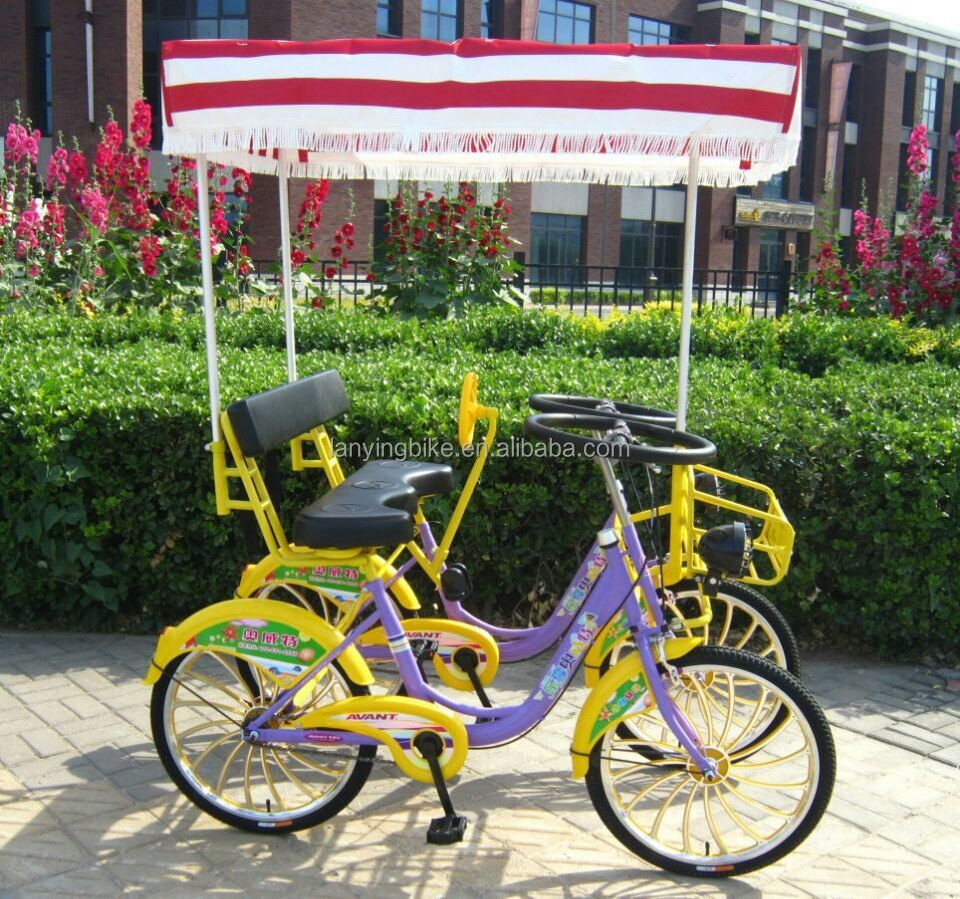 china wholesale high quality 2 seat tandem bicycle/four wheel sightseeing surrey bike pedal quadricycle