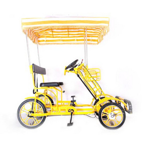 4 whee yellow bicycle  2 seaters surrey bike family tandem bicycle for Rental