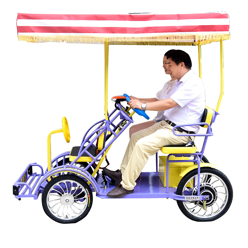 Factory 48V 32A 1000W Rental And Tour 2 person 4 Person Electric Pedal Assist Four Wheel  Electric Surrey Bike