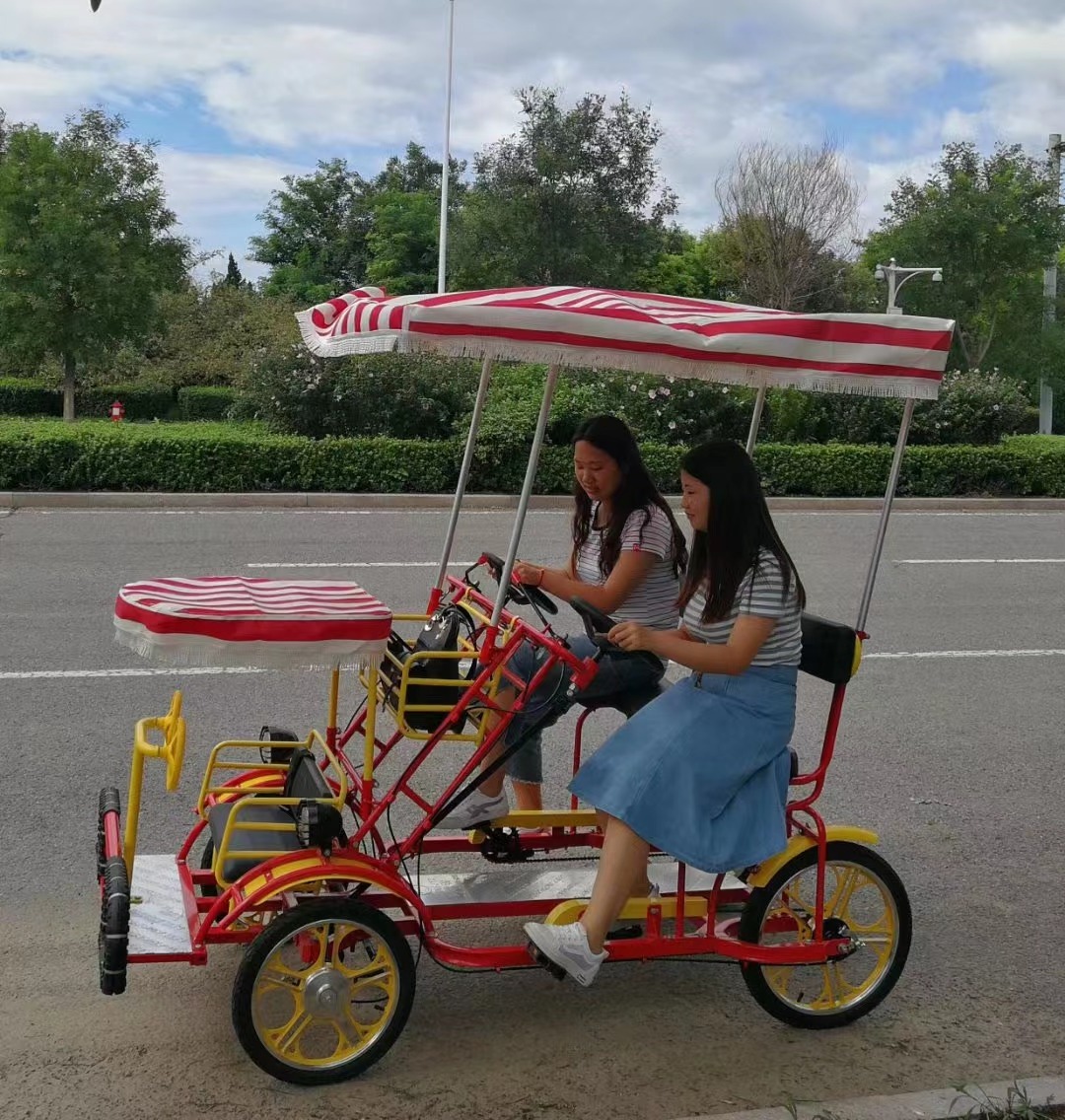 2023 different  color  pedal quadricycle 2 seats surrey bike 2 persons tandem bicycle for park rent