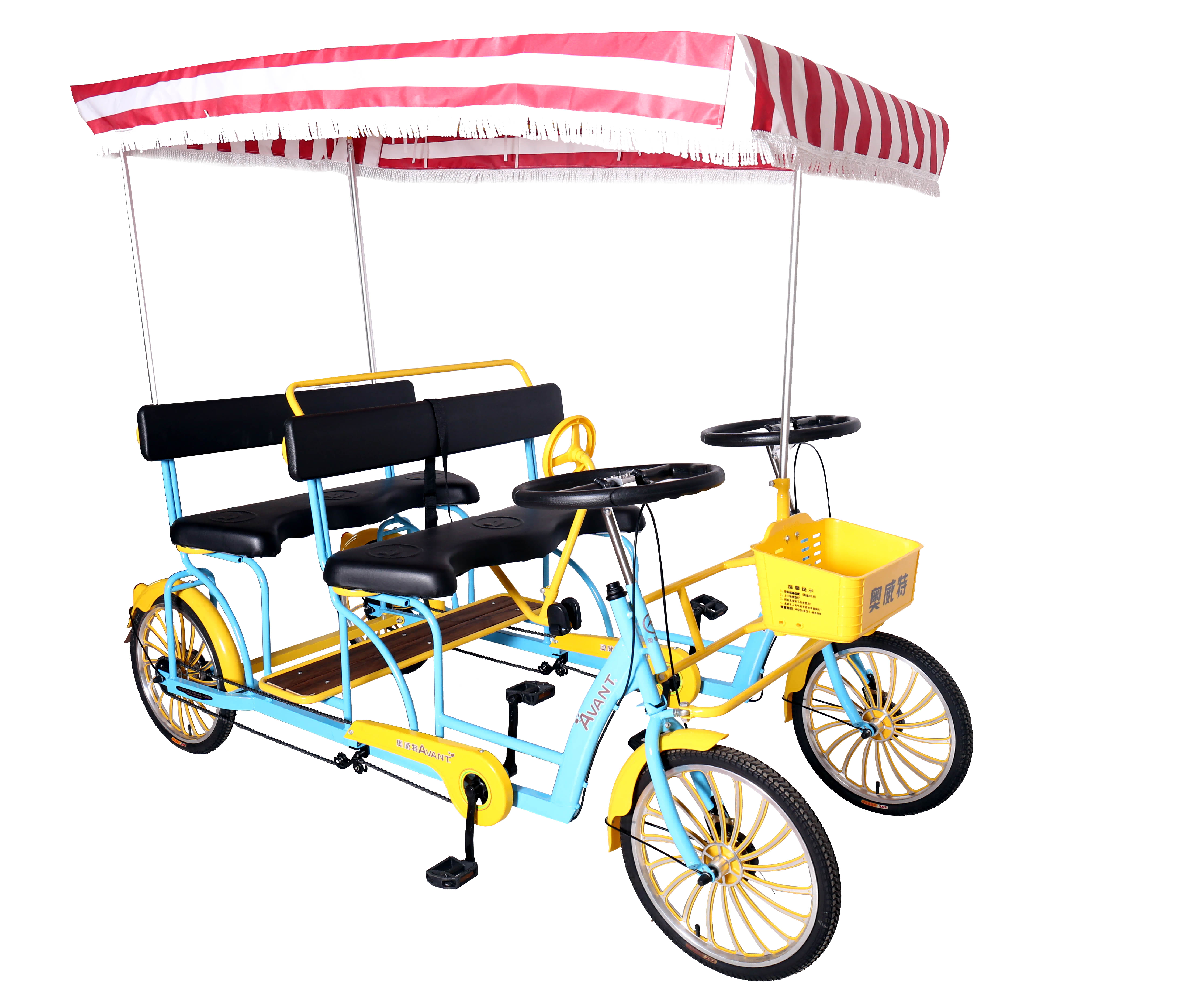 Seaside sightsing Hot-selling  widen Tandem Bicycle  4 wheel 2 Passengers 4 passengers tandem bike bicycles for park rentals