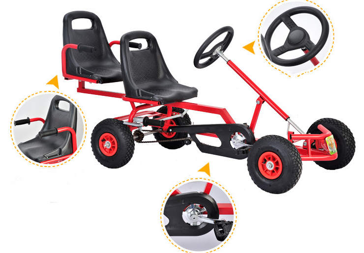 2023 New outdoor use 4 wheels ride pedal powered kid pedal go cart/2-seater pedal go cart for 8-15 years old