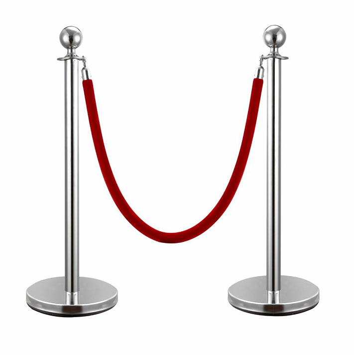 304 Stainless Steel Ball Top Queue Velvet Braided Rope Barrier Stand