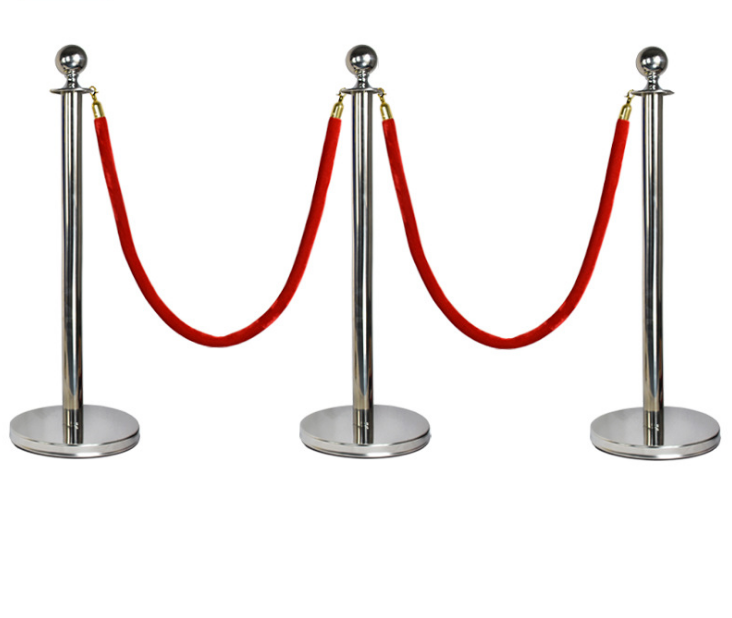 304 Stainless Steel Ball Top Queue Velvet Braided Rope Barrier Stand