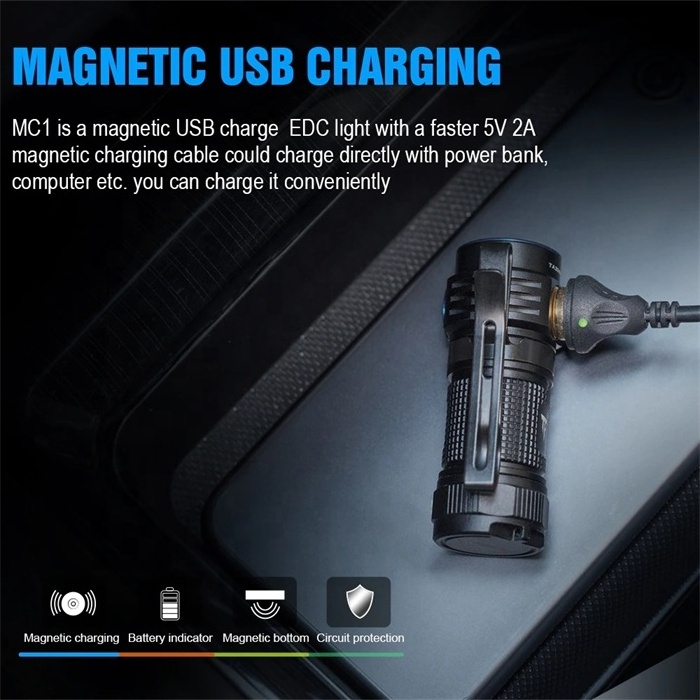 Trustfire MC1 USB Magnetic Rechargeable Compact EDC Hand Flashlight Magnetic Charging LED Torch Light Flashlight