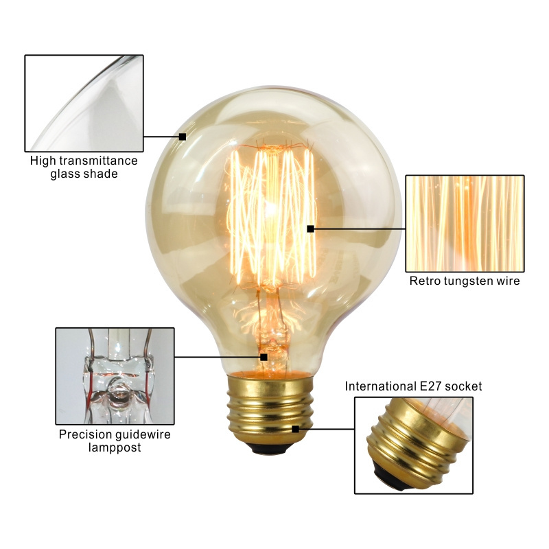 Retro Bulb E27 220V 40W Light Bulb A60 ST58 ST64 T10 T45 T185 G80 G95 Filament Bulb