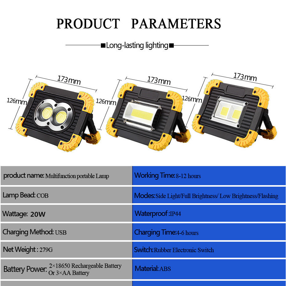 Waterproof Emergency Flood Lamp Outdoor Portable Led Work Lights Solar Panel Camping Lantern