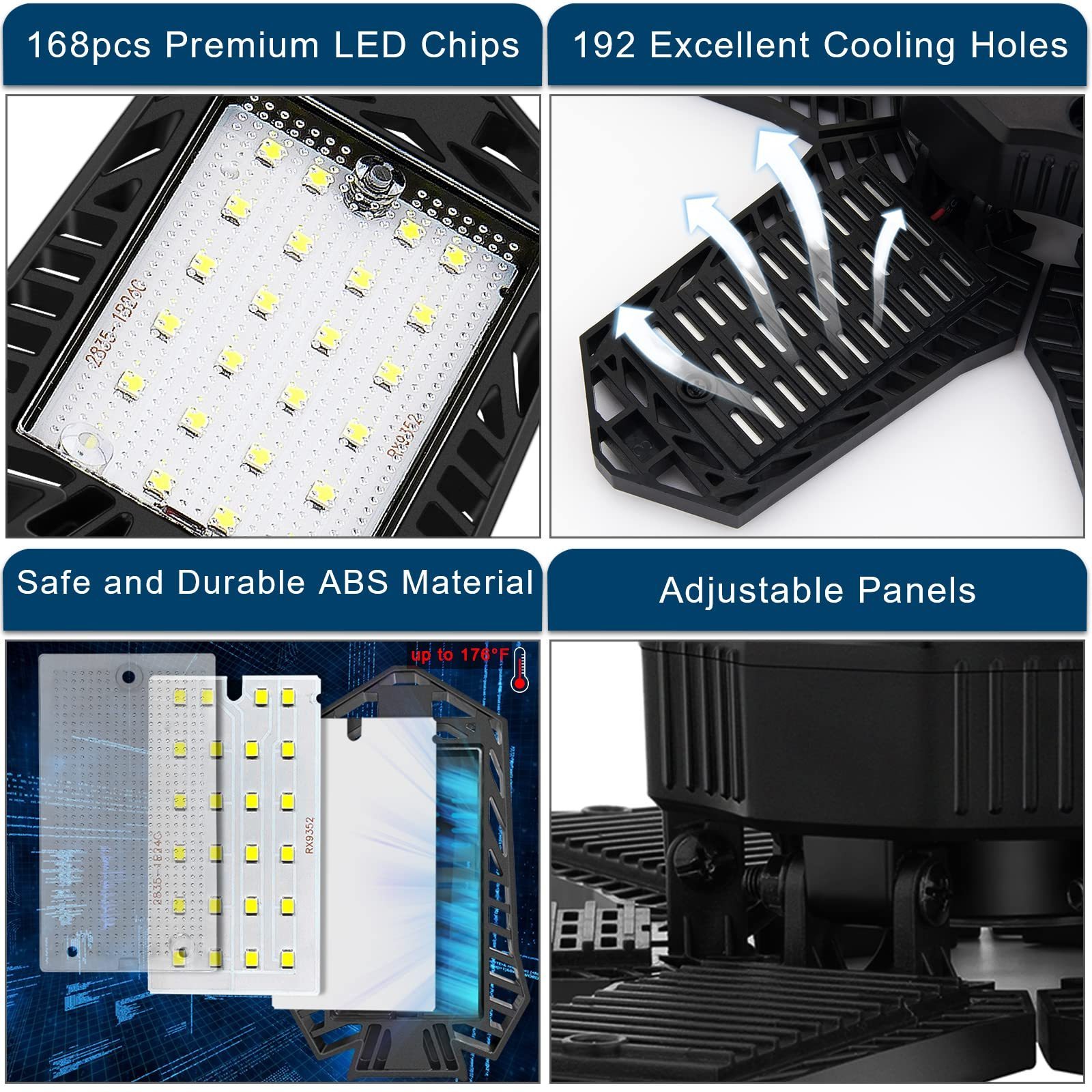 LED Garage Light 6 Deformable Panels Garage Lighting Workshop Basement Warehouse Ceiling Lights