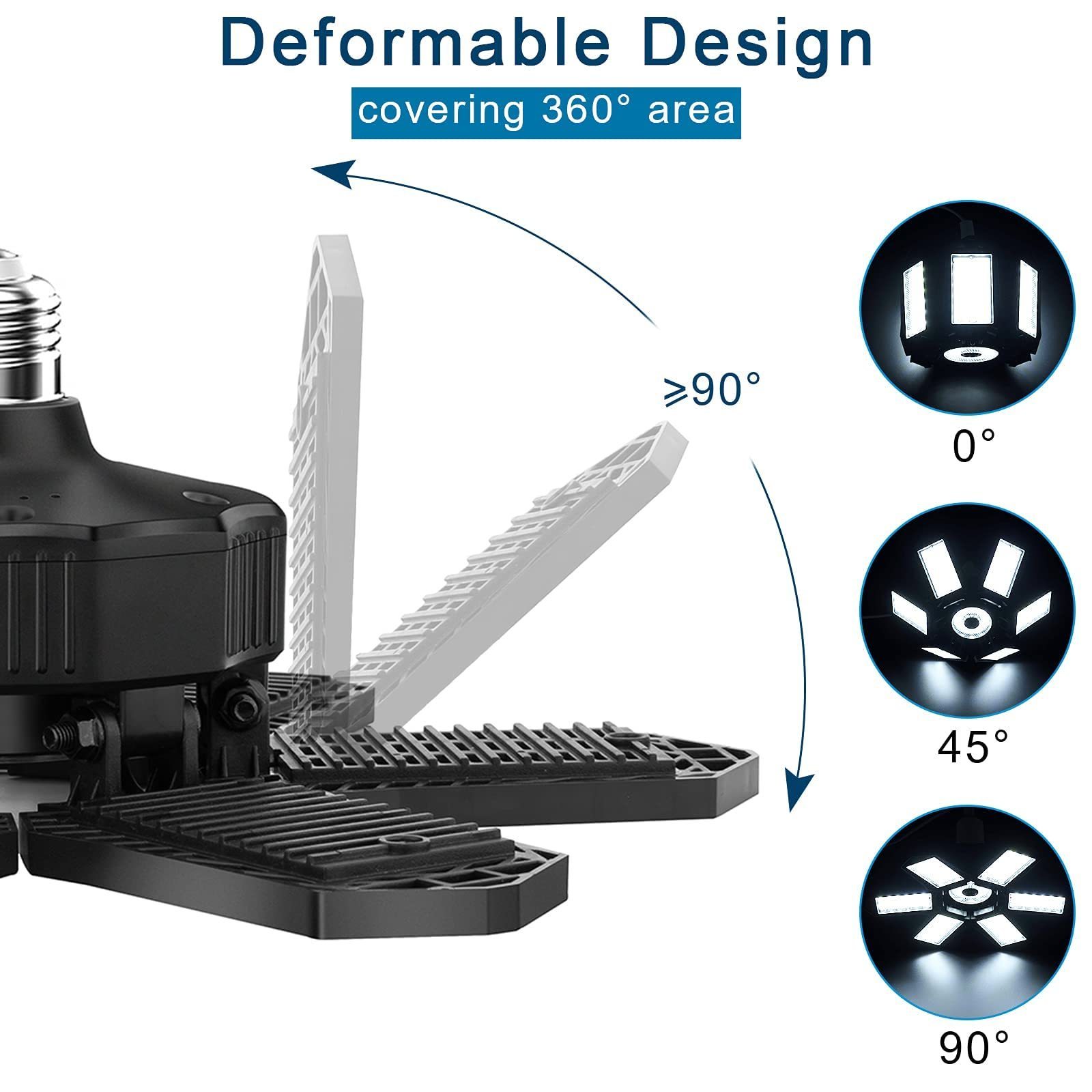 LED Garage Light 6 Deformable Panels Garage Lighting Workshop Basement Warehouse Ceiling Lights