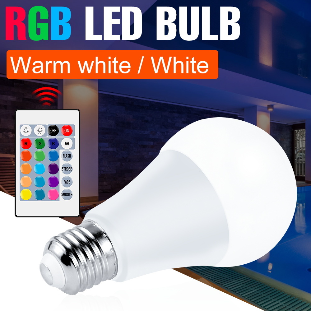 LED RGB Smart Bulb E27 LED IR Remote Control Lamp 5W 10W 15W Dimmable RGB Magic Light 220V Home Decor Colorful Lights