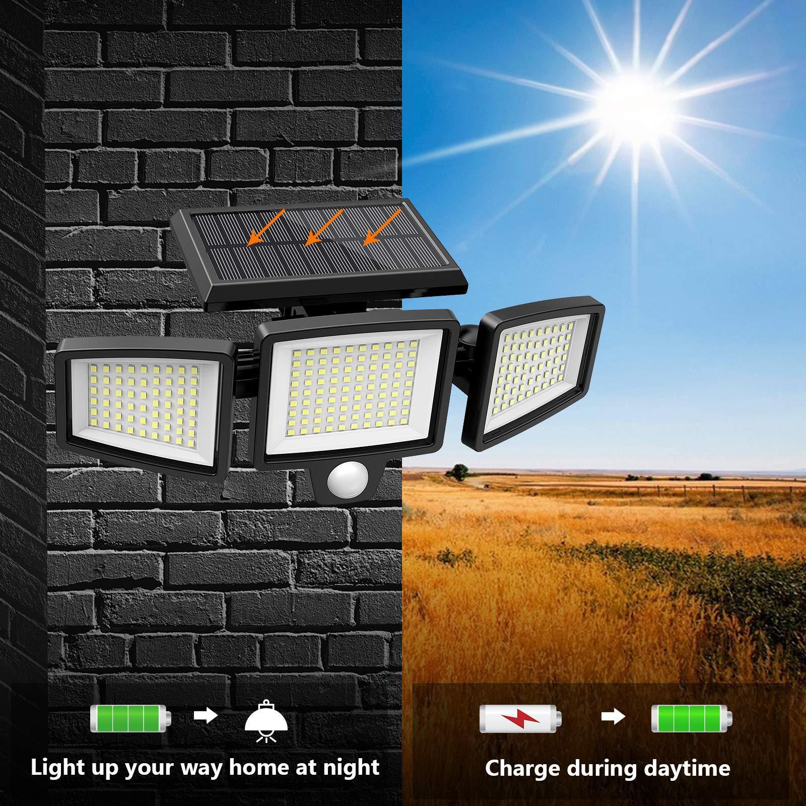 Solar Lights Outdoor 210 LED 2500LM Motion Sensor Lights with Remote Control 270  Wide Angle Illumination Wall Light