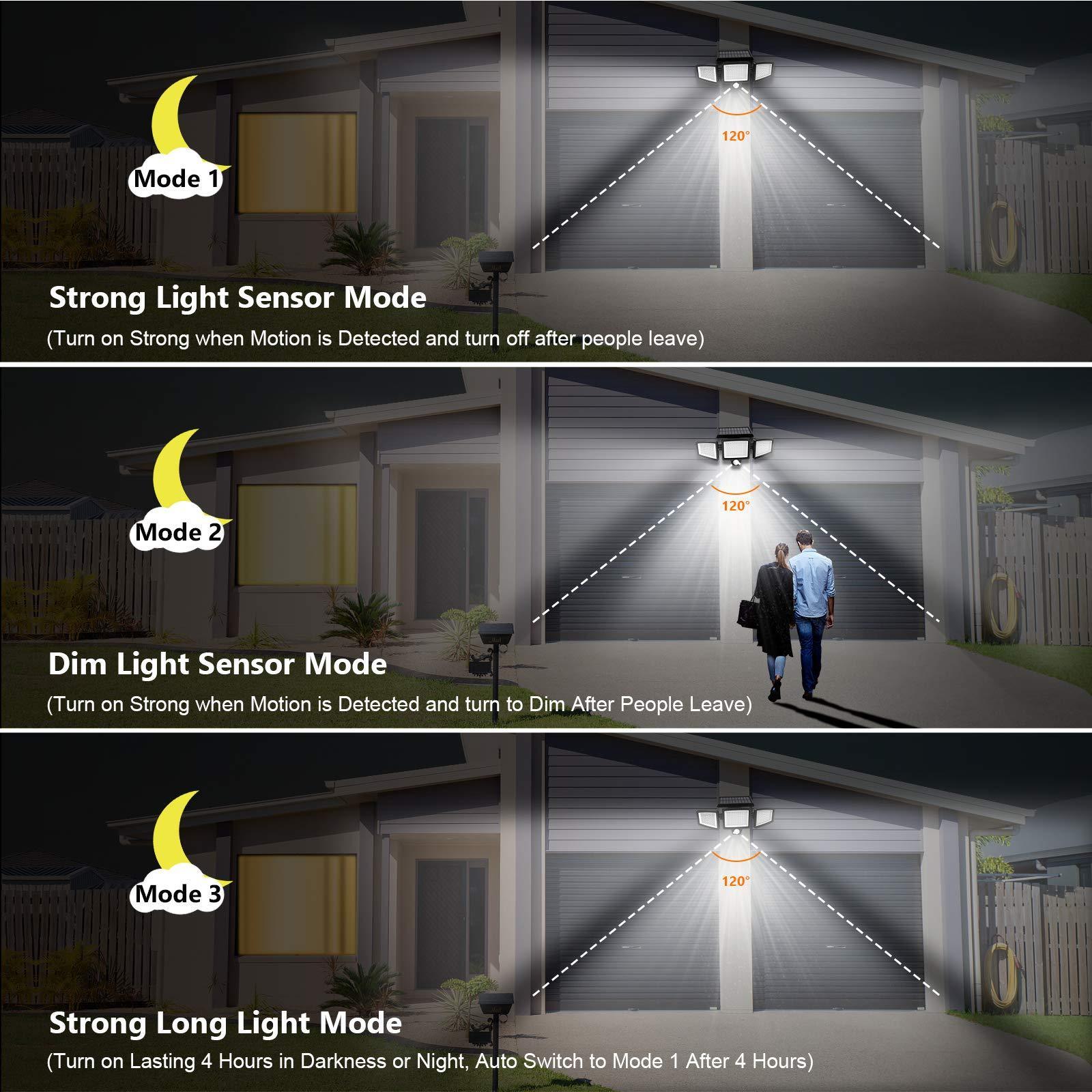 Solar Lights Outdoor 210 LED 2500LM Motion Sensor Lights with Remote Control 270  Wide Angle Illumination Wall Light