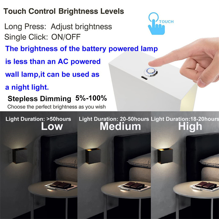 Design Lighting Modern Lamp Rechargeable USB light Wall Sconce Lights Indoor LED Wall Lamp with Touch Switch