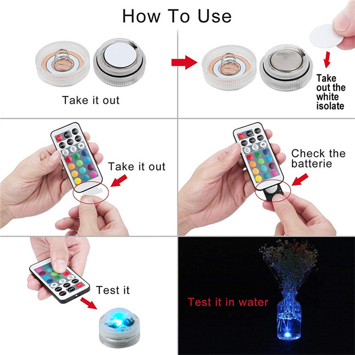 Multi- color 3 LEDs Remote Control LED Submersible Tea light/ Super bright LED Waterproof Mini Light with Remote Control