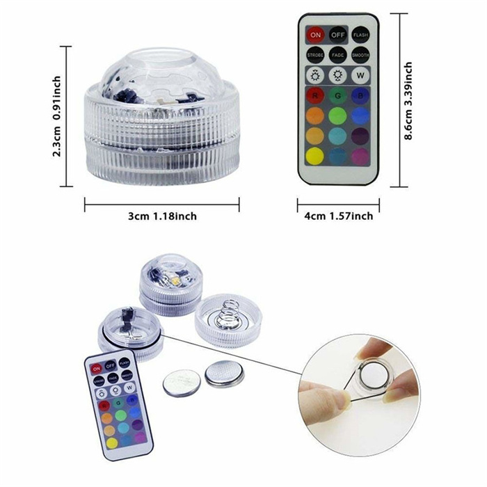 Multi- color 3 LEDs Remote Control LED Submersible Tea light/ Super bright LED Waterproof Mini Light with Remote Control