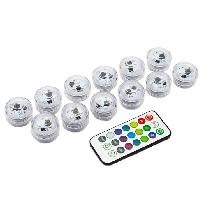 Multi- color 3 LEDs Remote Control LED Submersible Tea light/ Super bright LED Waterproof Mini Light with Remote Control