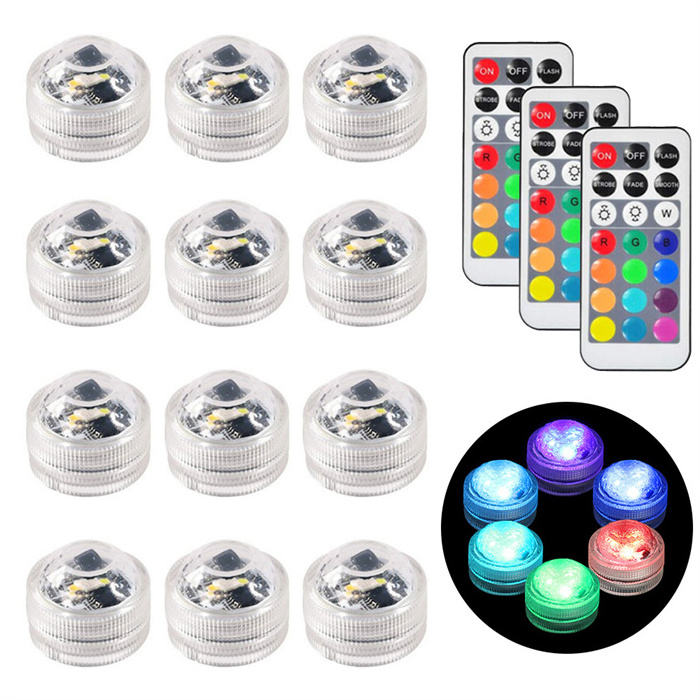 Multi- color 3 LEDs Remote Control LED Submersible Tea light/ Super bright LED Waterproof Mini Light with Remote Control