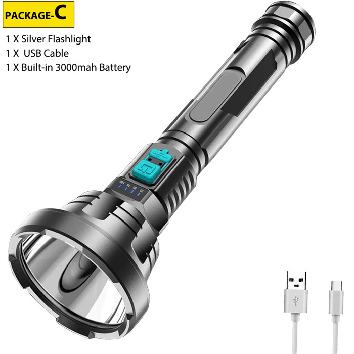 Powerful LED Flashlight Tactical Flash light Long Range 1000m Torch Waterproof USB Rechargeable Camping Hand Light