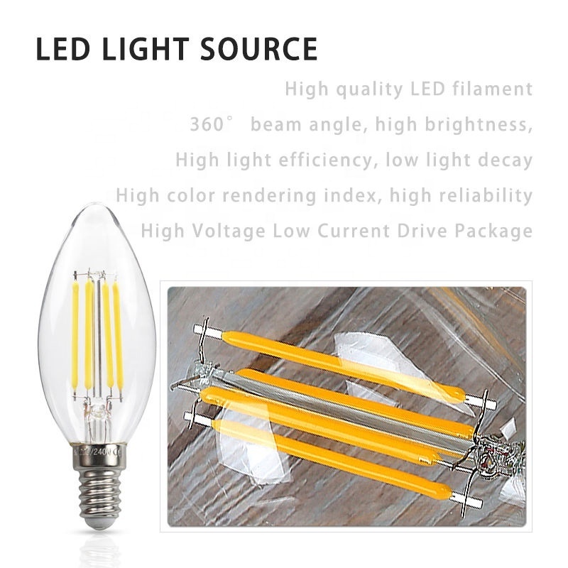 E14 E27 Dimmable 2W 4W 6W 8W LED Filament Retro Candle Light 2700K 6500K High Voltage 220V CE C35 A60 Glass Bulb For Lighting