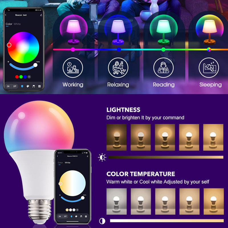 Tuya Wifi/Bluetooth Smart Bulb Alexa Led Lamp E27 RGB Smart Light Bulbs 110V 220V Smart Lamps