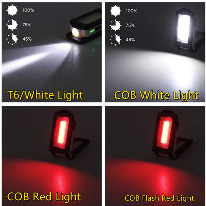 Built-in Battery USB Rechargeable T6+COB LED Torch Flashlight Energy Saving Outdoor Camping Folding Design Night Lamp