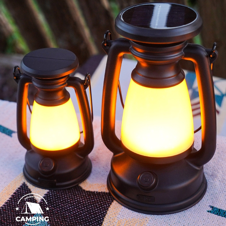 Portable Outdoor Camping Lantern Atmosphere Lighting Retro Solar Camping Light Rechargeable USB Charging Tent Campsite Lamp