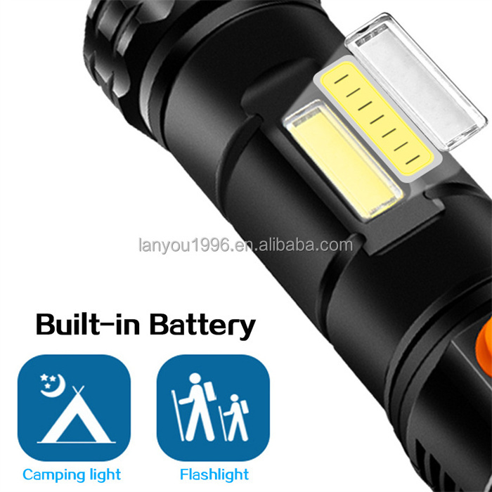 Rechargeable Led Flashlight 4 Core Torch  Usb Hand Lantern For Camping