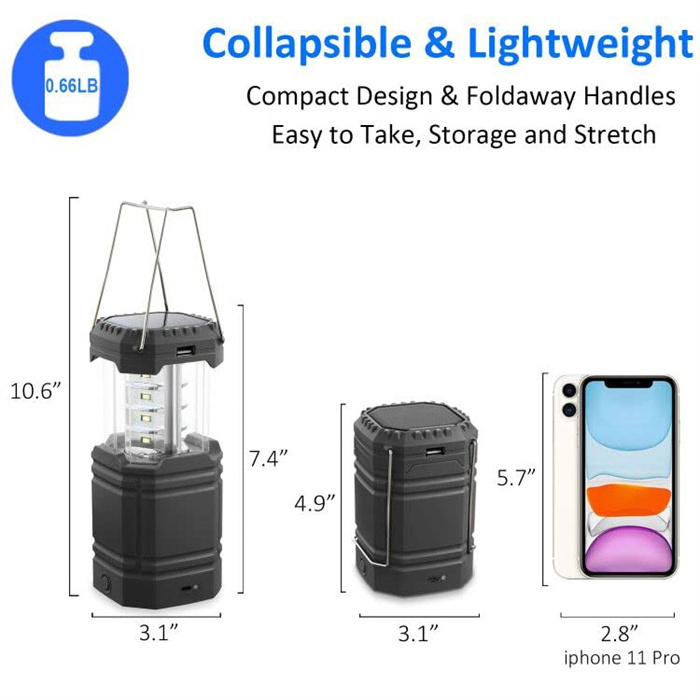 Hand Crank Camping Lantern Flashlight Solar Powered Rechargeable LED Camping Light with USB Charger