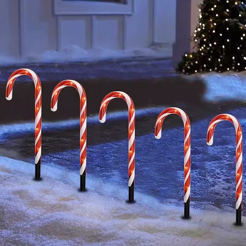 Christmas Gift Outdoor Solar LED light Plastic Candy Cane LED Garden Pathway Stake