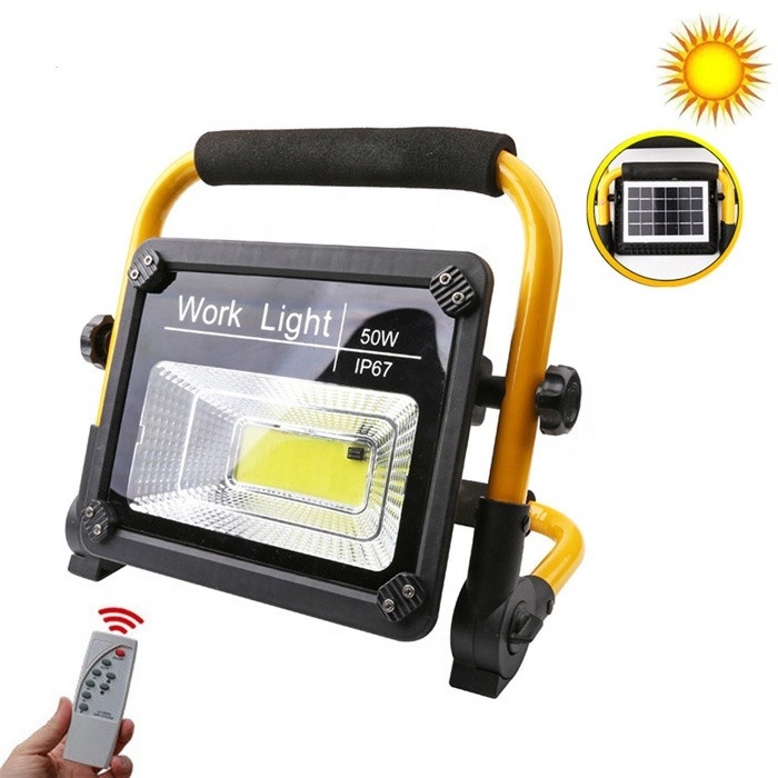 50W Remote Control Solar Energy Flood Lights Outdoor Camping LED Floodlights Rechargeable 360 Degree Rotatable Work Light