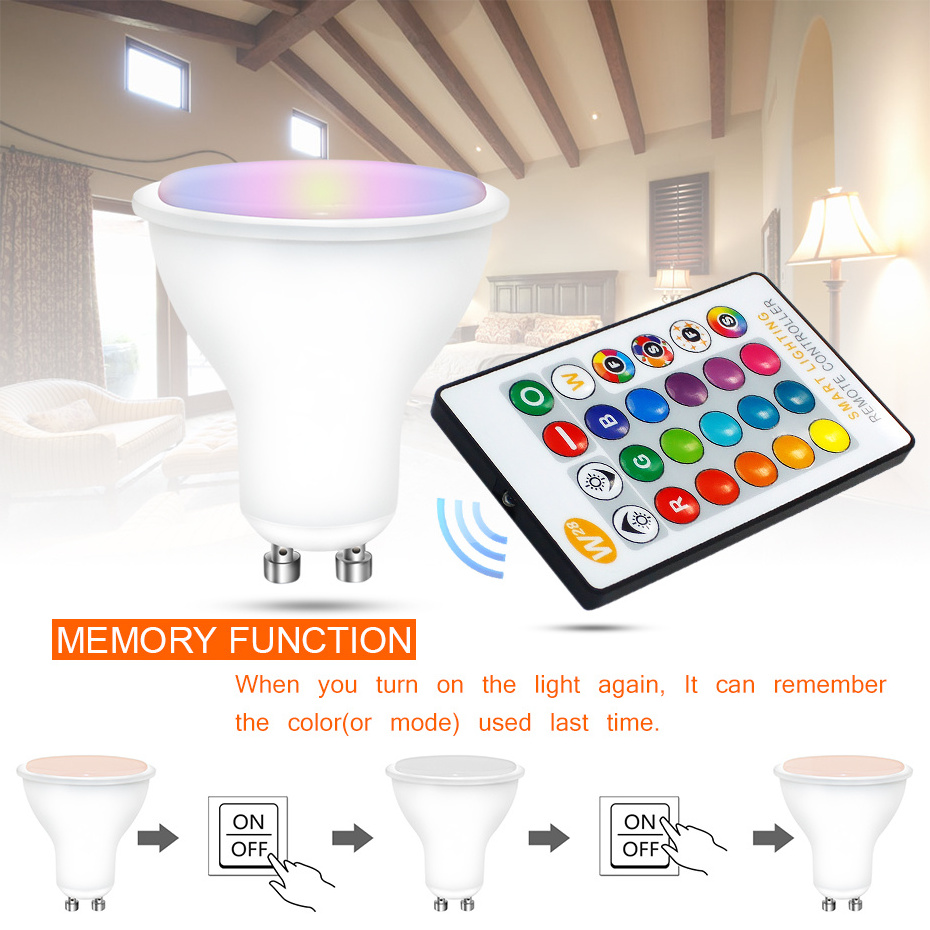 LED Bulb GU10 Spotlight RGB Dimmable 8W Smart Wifi or IR Remote Control RGB and White