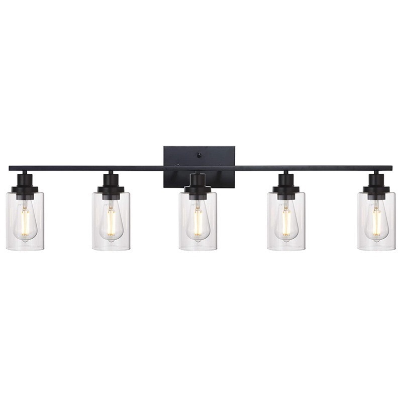 Modern Black 3-Light Bathroom Light Fixtures Vanity Light with Clear Glass Shade Wall Lamp for Mirror Living Room