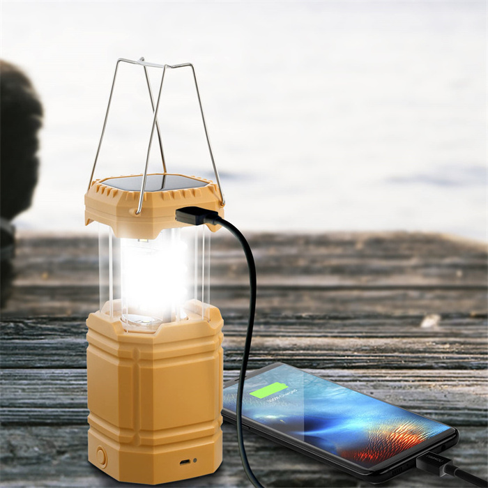 Hand Crank Camping Lantern Flashlight Solar Powered Rechargeable LED Camping Light with USB Charger