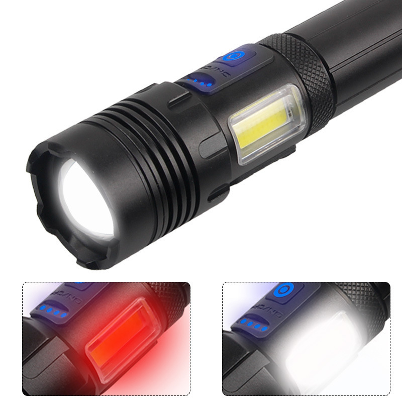 Red And White XHP70+COB Strong Light Flashlight P70 Zoom Flashlight USB Rechargeable Flashlight Linterna Zoom