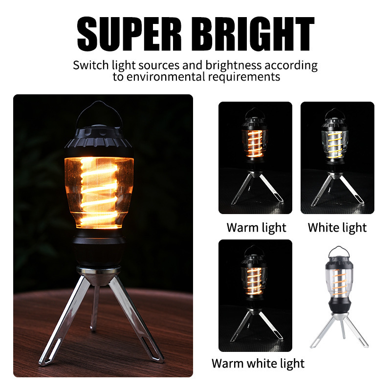 Outdoor Three-legged Support Camping Lamp Portable Hanging USB Recharge Table Night Light Waterproof Lanterns for Party Bedroom