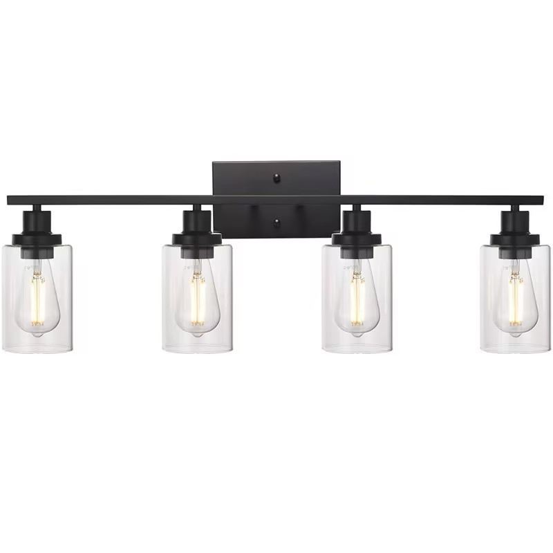 Modern Black 3-Light Bathroom Light Fixtures Vanity Light with Clear Glass Shade Wall Lamp for Mirror Living Room