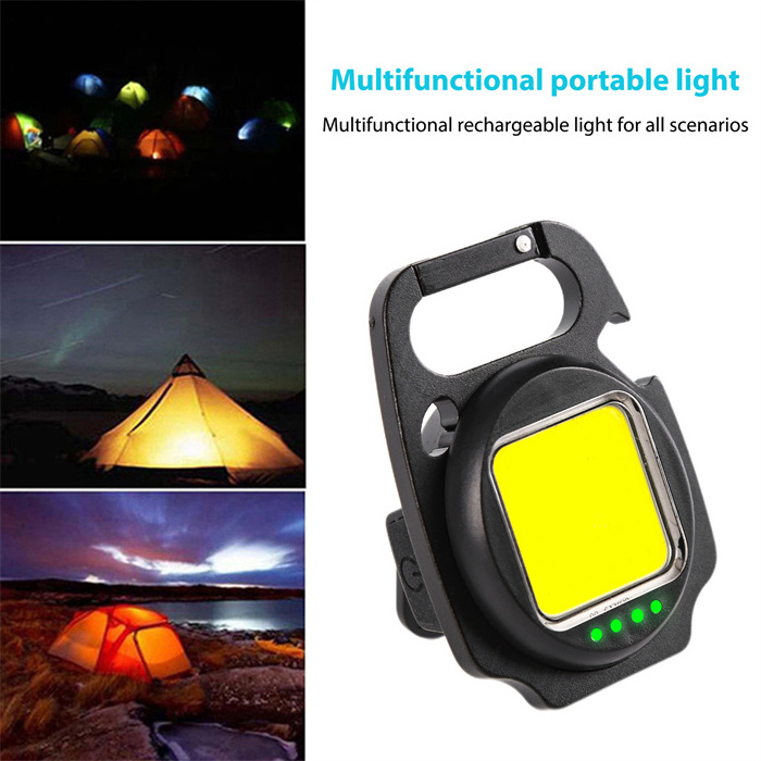 Small 3 Light Modes LED MINI USB recharge COB Work Light Pocket Camping Key-chain Flash Light